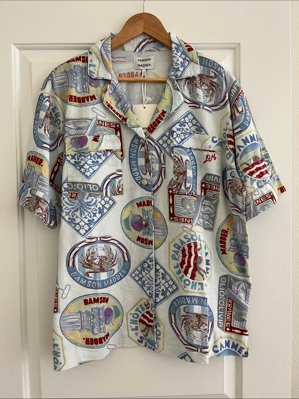 Women's Short Sleeve Printed Camp Shirt - Light Blue Multi